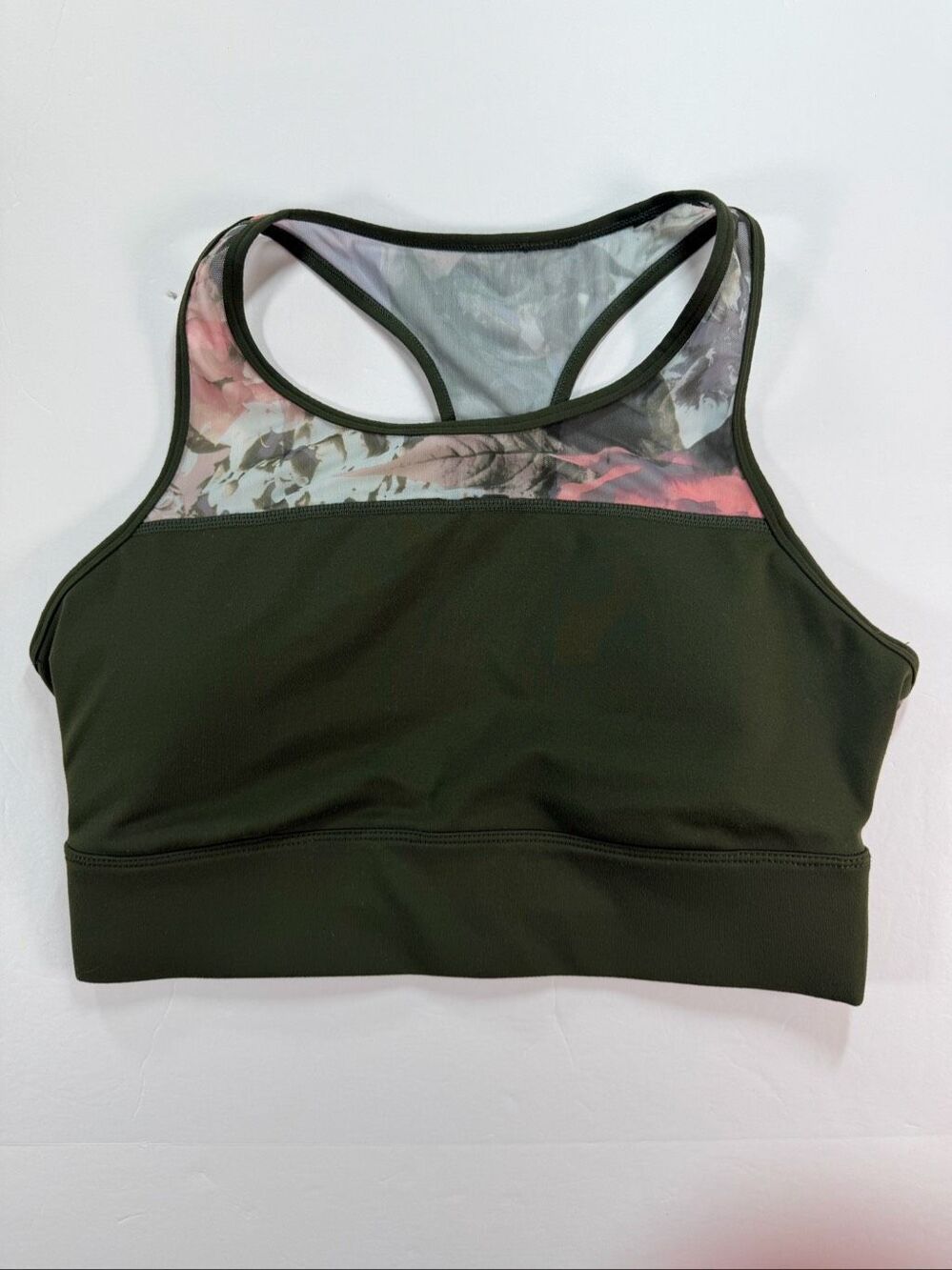 Fabletics Marcia Sports Bra Olive Secret Garden Floral Mesh Size L? Missing Tag - Picture 2 of 9